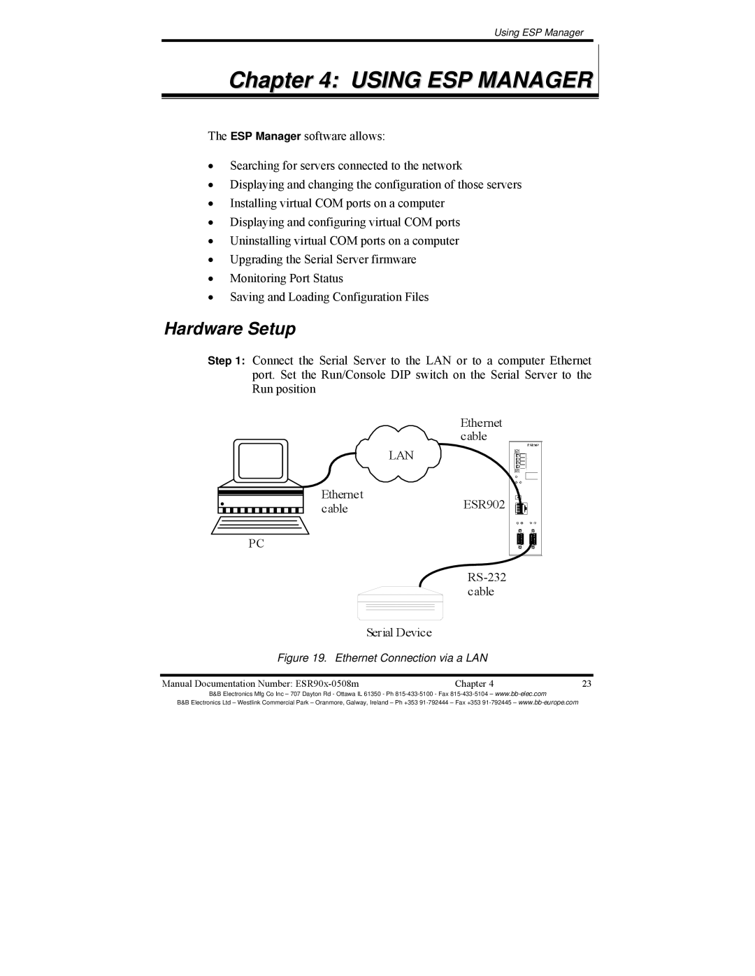 B&B Electronics ESR904, ESR901, ESR902 manual Using ESP Manager, Hardware Setup 