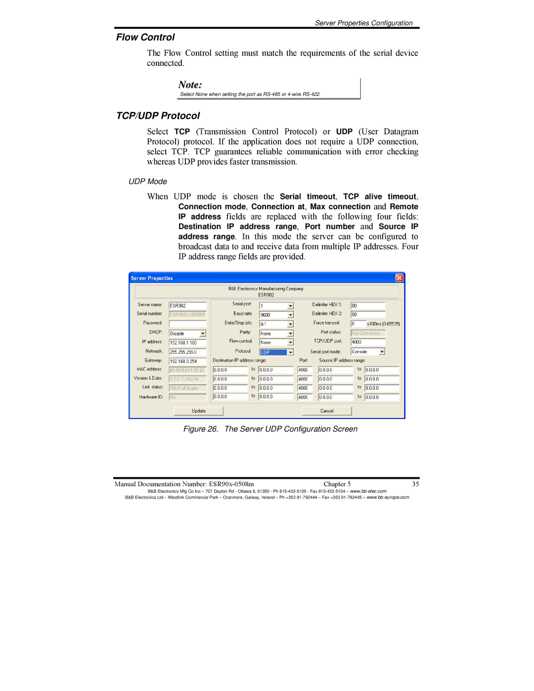 B&B Electronics ESR904, ESR901, ESR902 manual Flow Control, TCP/UDP Protocol 