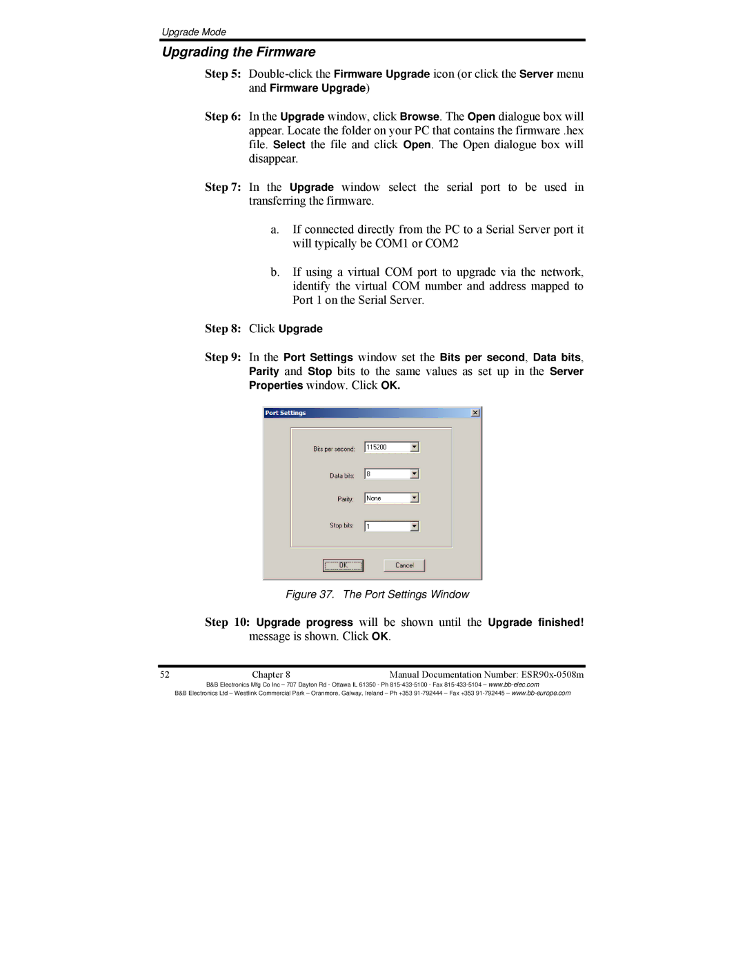 B&B Electronics ESR902, ESR904, ESR901 manual Upgrading the Firmware, Click Upgrade 