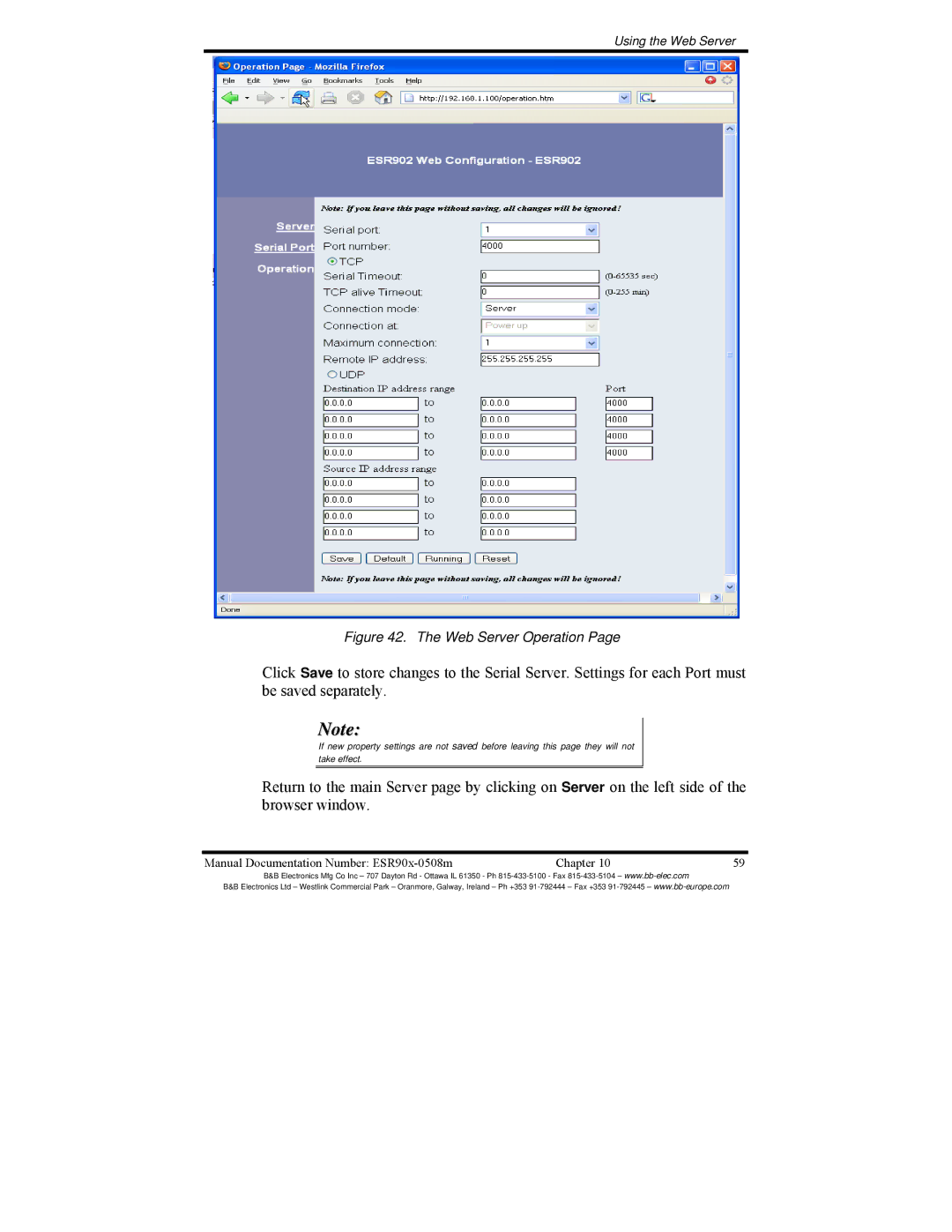 B&B Electronics ESR904, ESR901, ESR902 manual Web Server Operation 