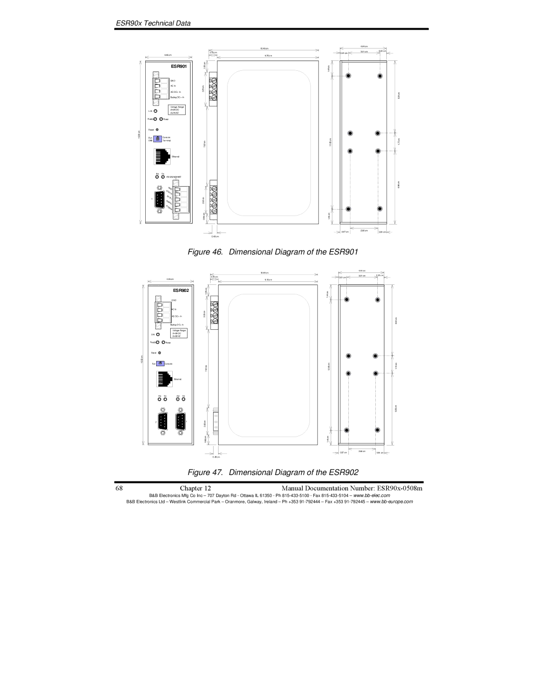 B&B Electronics ESR904, ESR902 manual Dimensional Diagram of the ESR901 