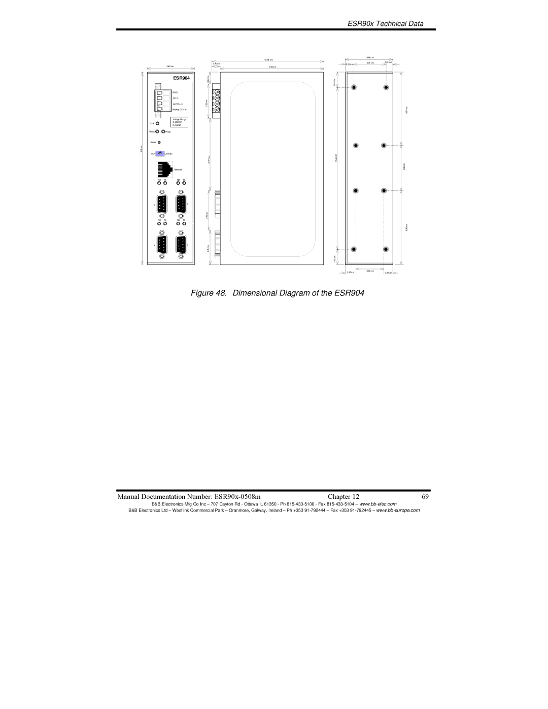 B&B Electronics ESR901, ESR902 manual Dimensional Diagram of the ESR904 