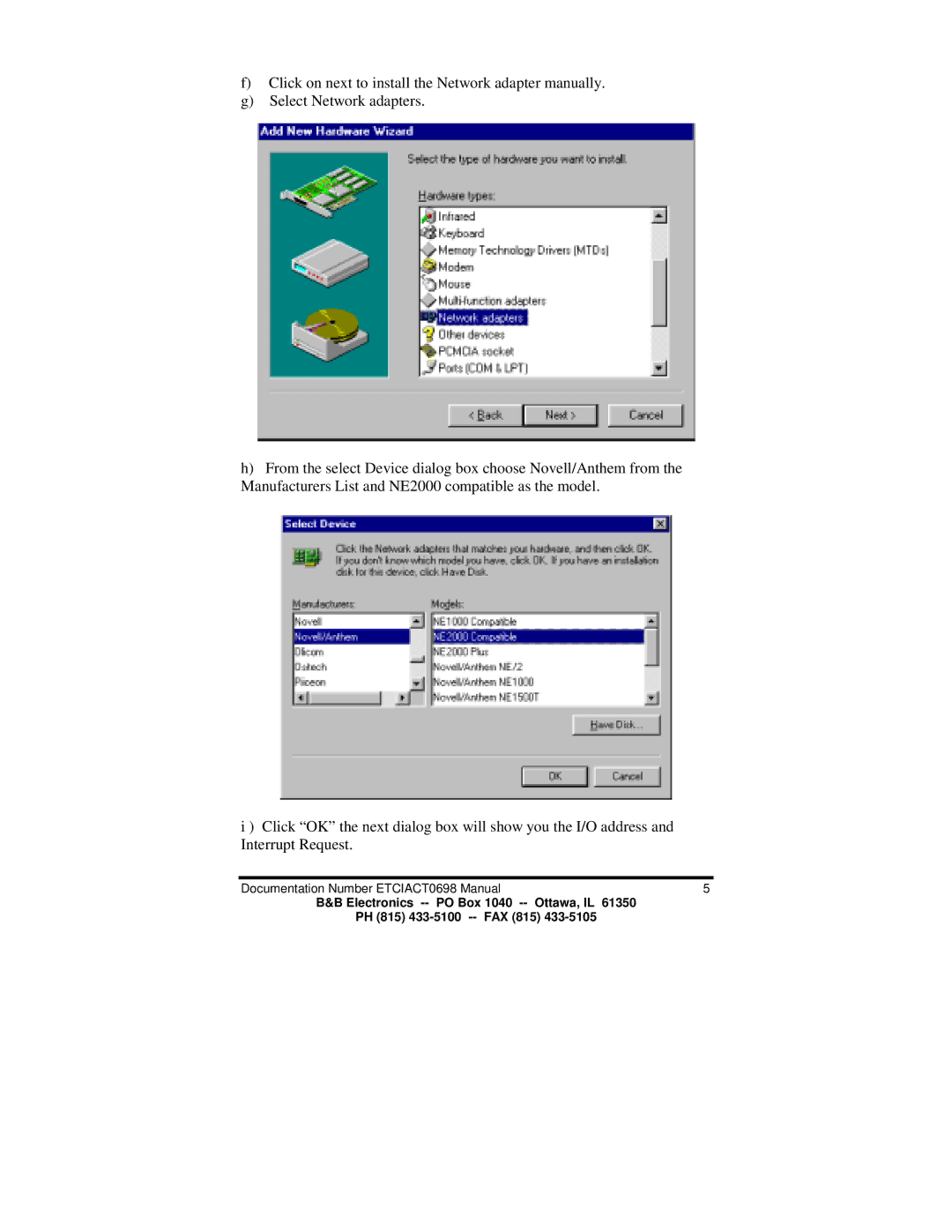 B&B Electronics manual Documentation Number ETCIACT0698 Manual 