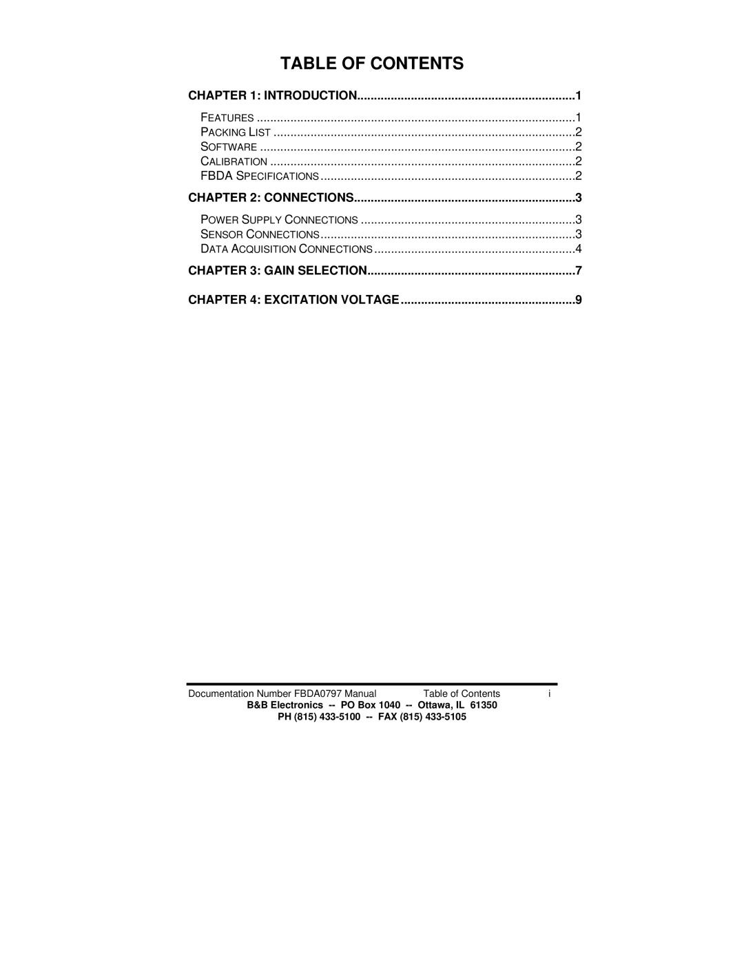 B&B Electronics FBDA manual Table of Contents 