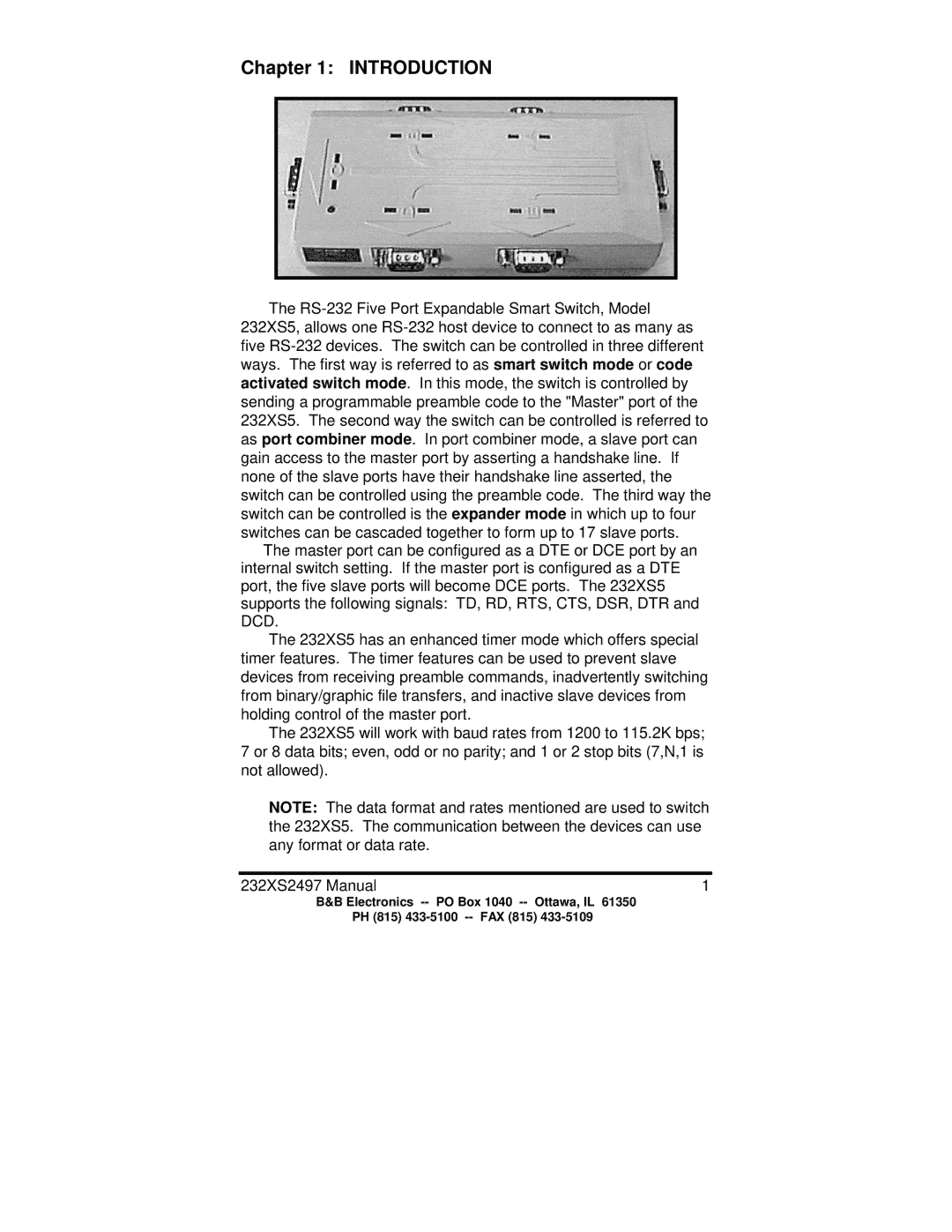 B&B Electronics 232XS5, Five Port Expandable Smart Switch manual Introduction 