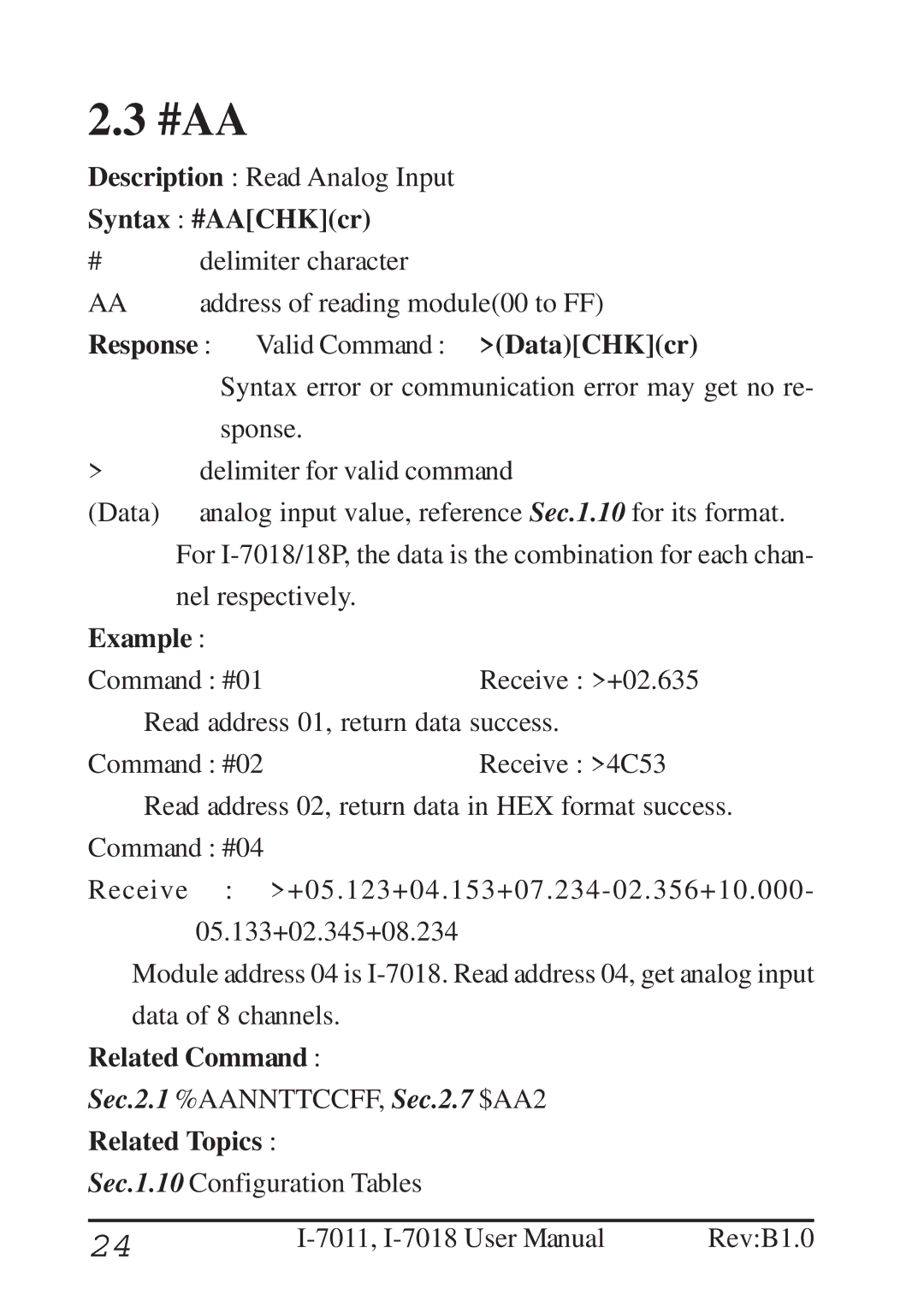 B&B Electronics I-7011 user manual #Aa, Syntax #AACHKcr 