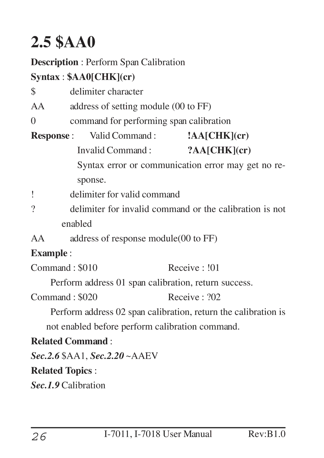 B&B Electronics I-7011 user manual Syntax $AA0CHKcr 