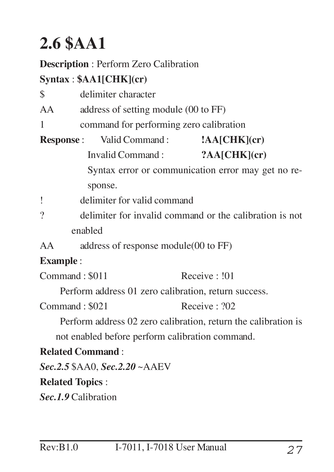 B&B Electronics I-7011 user manual Syntax $AA1CHKcr 