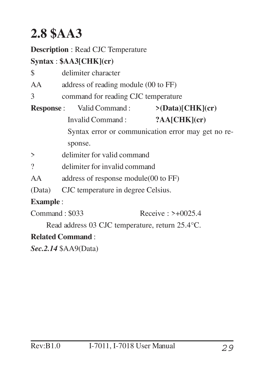 B&B Electronics I-7011 user manual Syntax $AA3CHKcr 