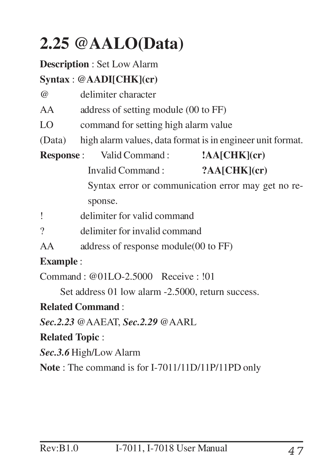 B&B Electronics I-7011 user manual 25 @AALOData 