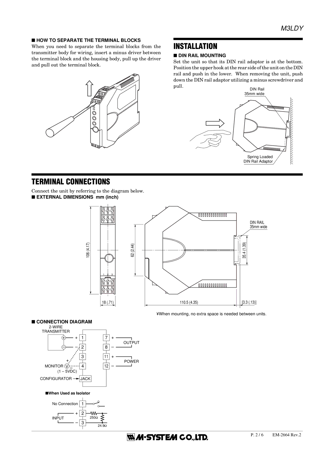 B&B Electronics M3LDY instruction manual Terminal Connections, HOW to Separate the Terminal Blocks, Connection Diagram, + + 