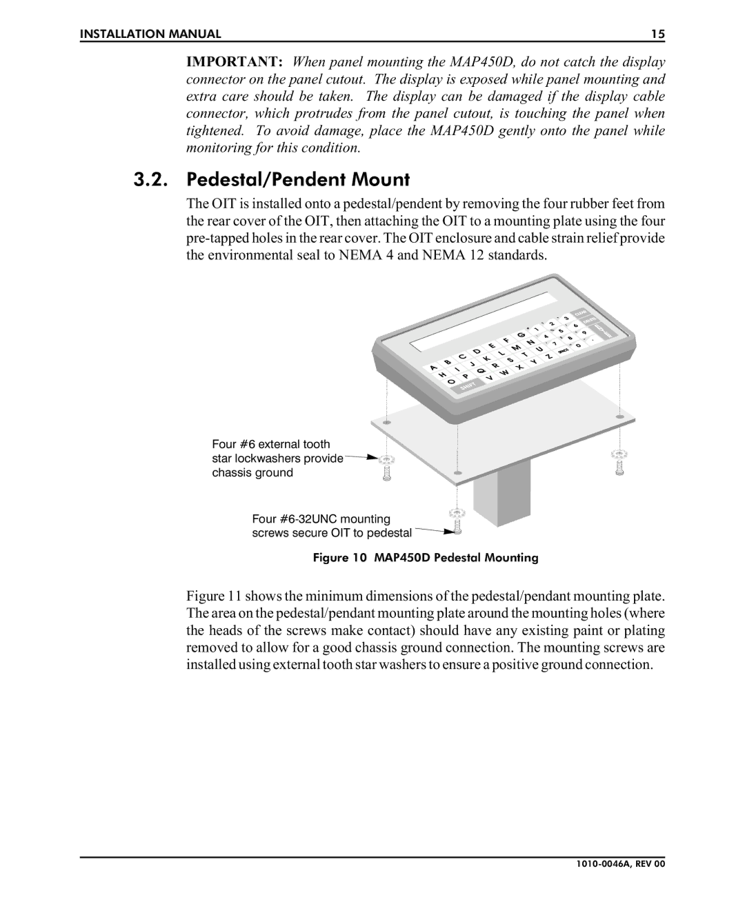 B&B Electronics installation manual Pedestal/Pendent Mount, MAP450D Pedestal Mounting 