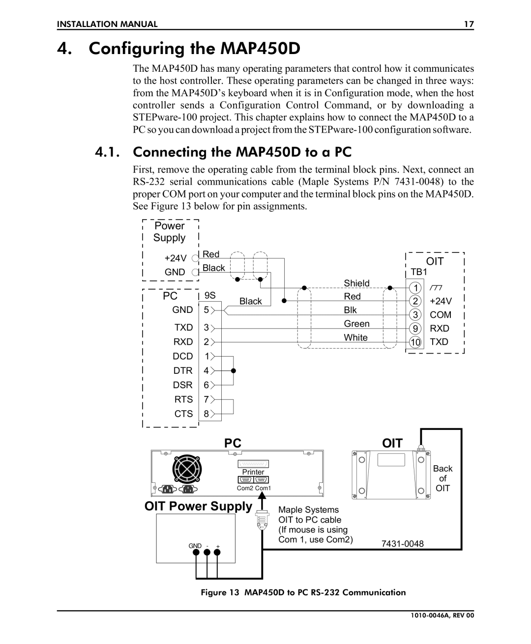 B&B Electronics installation manual Configuring the MAP450D, Connecting the MAP450D to a PC 