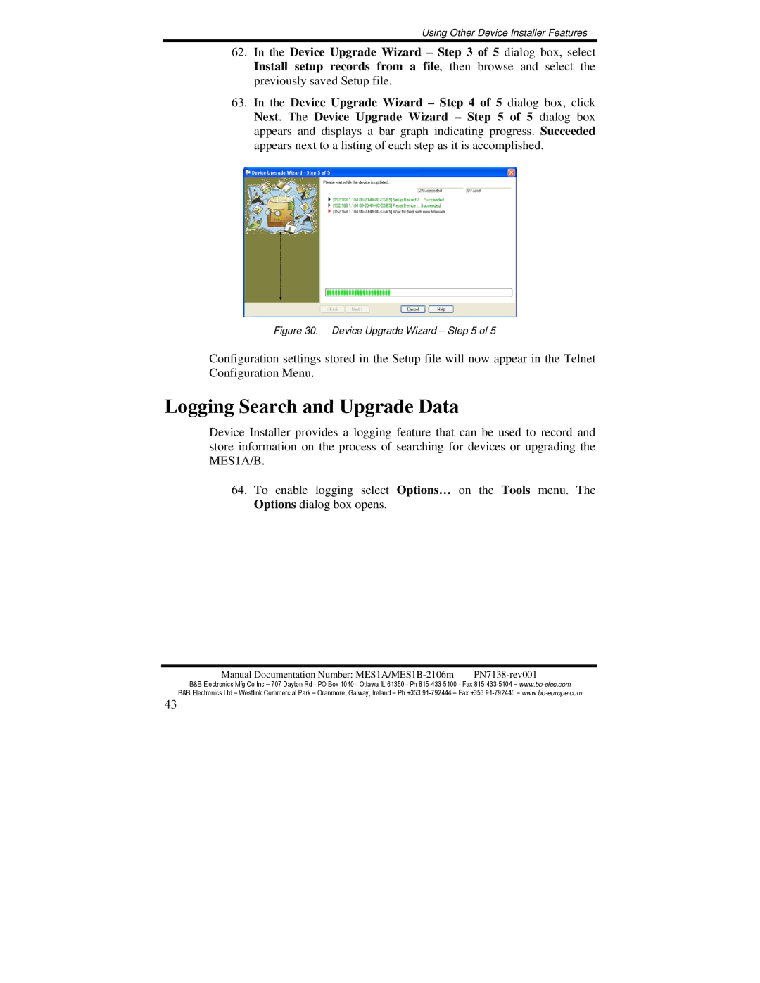 B&B Electronics MES1A, MES1B manual Logging Search and Upgrade Data 