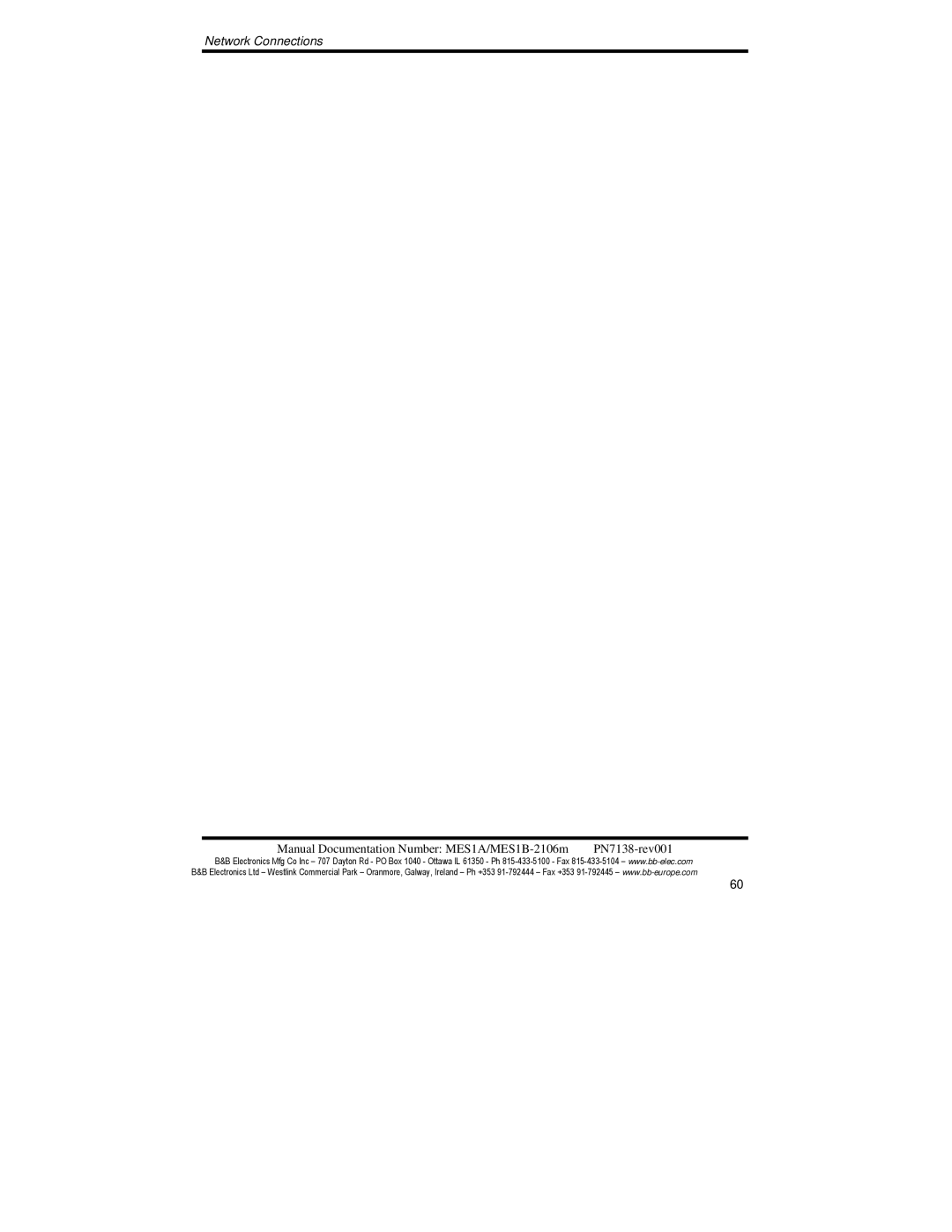 B&B Electronics MES1B, MES1A manual Network Connections 