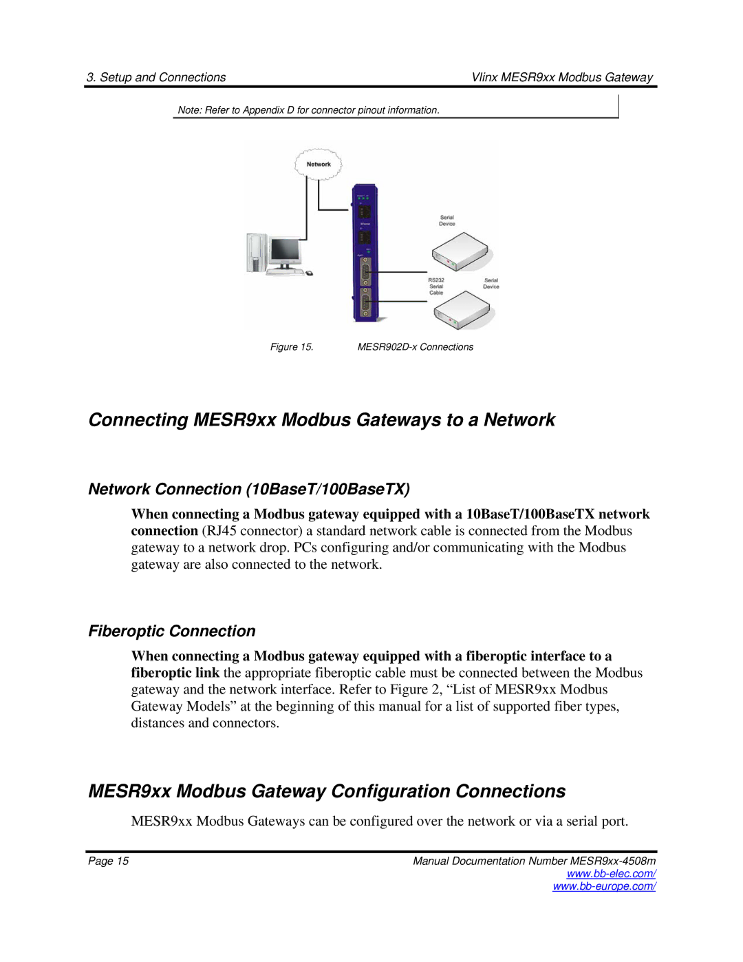 B&B Electronics manual Connecting MESR9xx Modbus Gateways to a Network, MESR9xx Modbus Gateway Configuration Connections 
