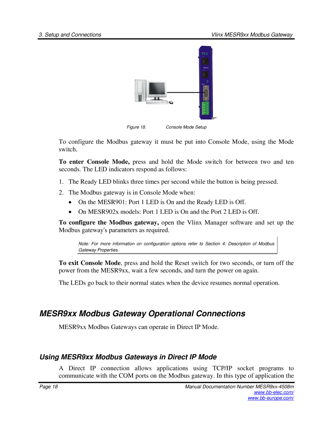 B&B Electronics manual MESR9xx Modbus Gateway Operational Connections, Using MESR9xx Modbus Gateways in Direct IP Mode 