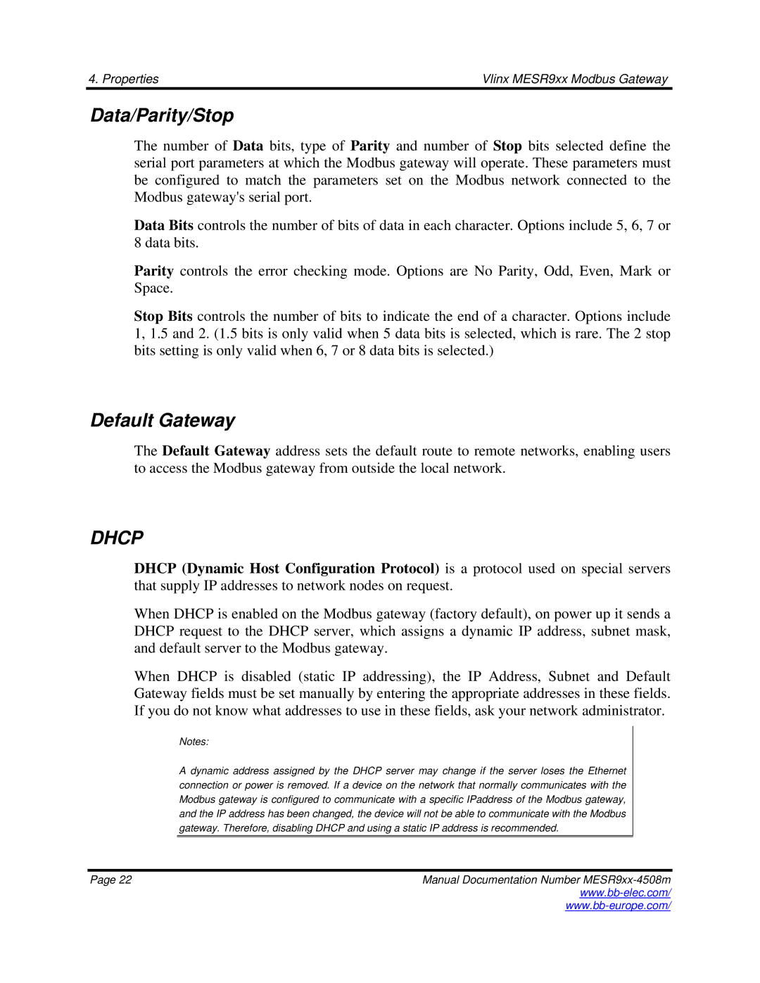 B&B Electronics MESR9xx manual Data/Parity/Stop, Default Gateway 