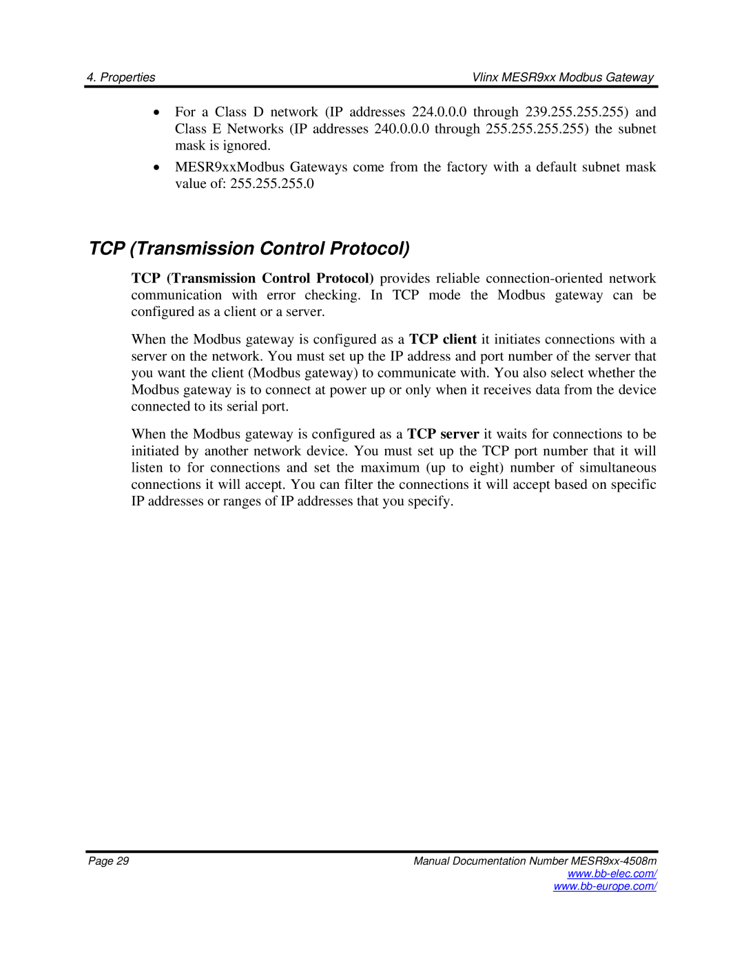 B&B Electronics MESR9xx manual TCP Transmission Control Protocol 