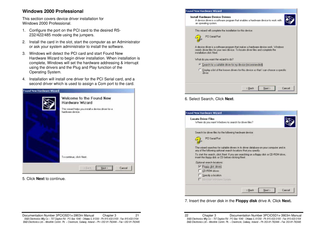 B&B Electronics Optically Isolated Single Port PCI Bus CE, 3PCIOSD1x-3903m manual Windows 2000 Professional 