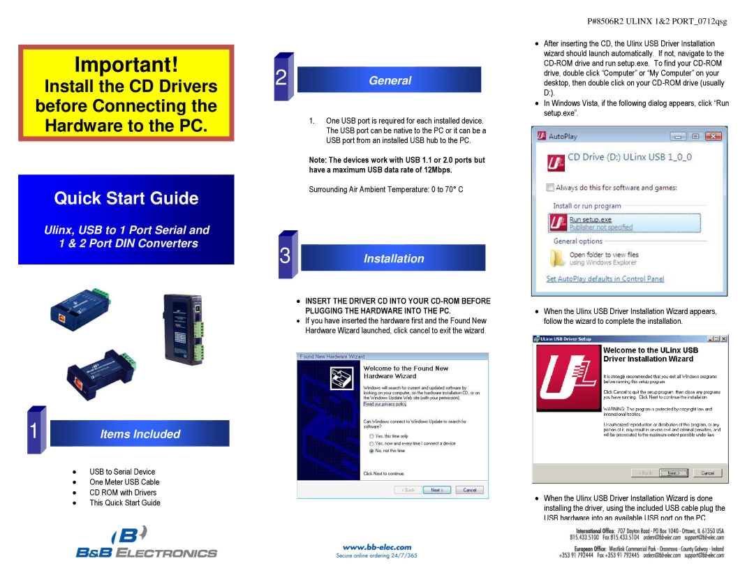 B&B Electronics P#8506R2 quick start General, Installation 