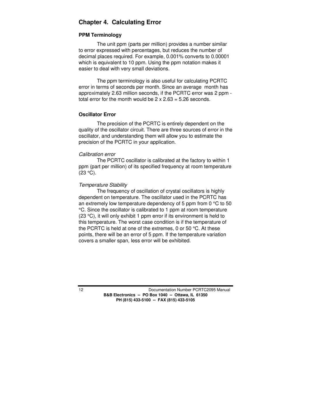 B&B Electronics PCRTC manual Calculating Error, PPM Terminology, Oscillator Error 