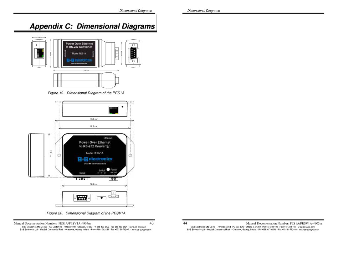 B&B Electronics PESV1A manual Appendix C Dimensional Diagrams, Dimensional Diagram of the PES1A 