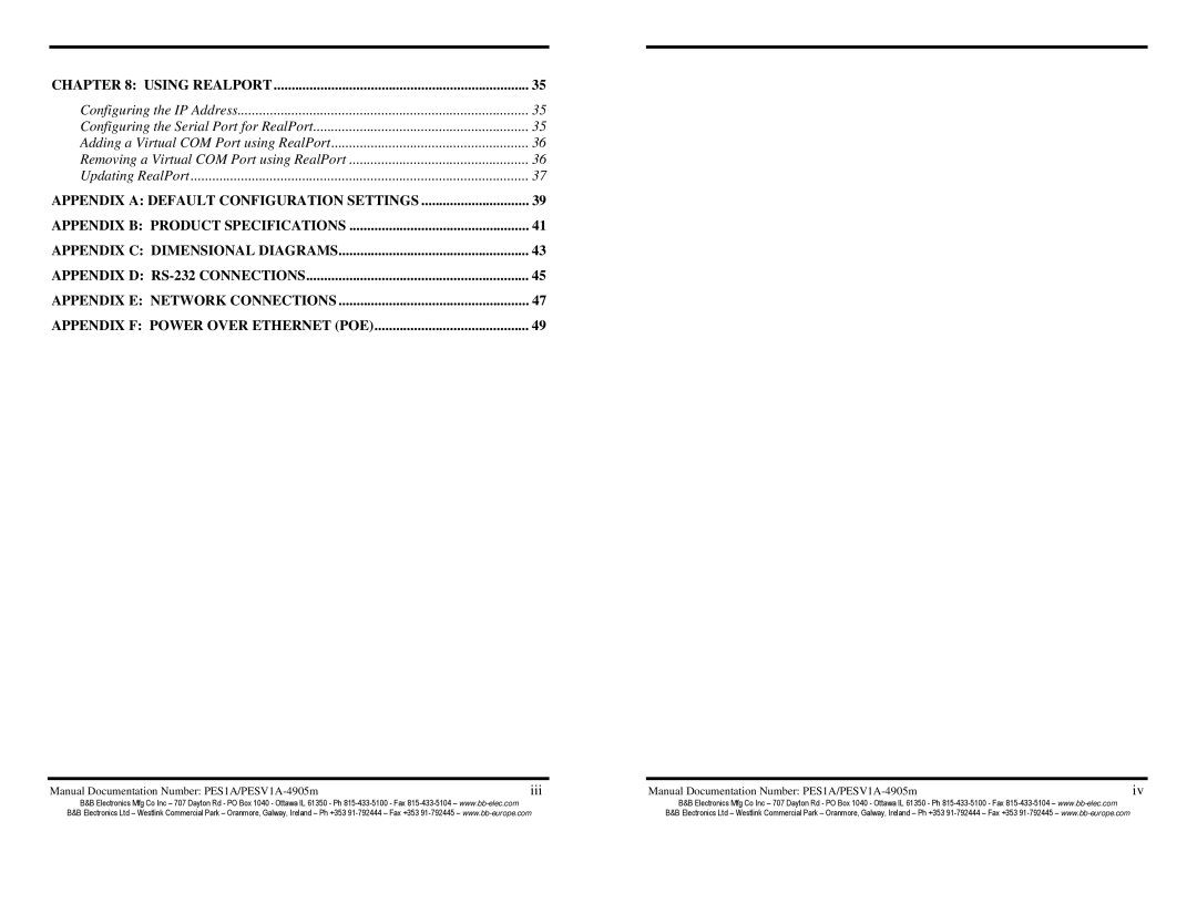 B&B Electronics Mini POE Ethernet to RS--232 Converters, PESV1A, PES1A manual Using Realport 