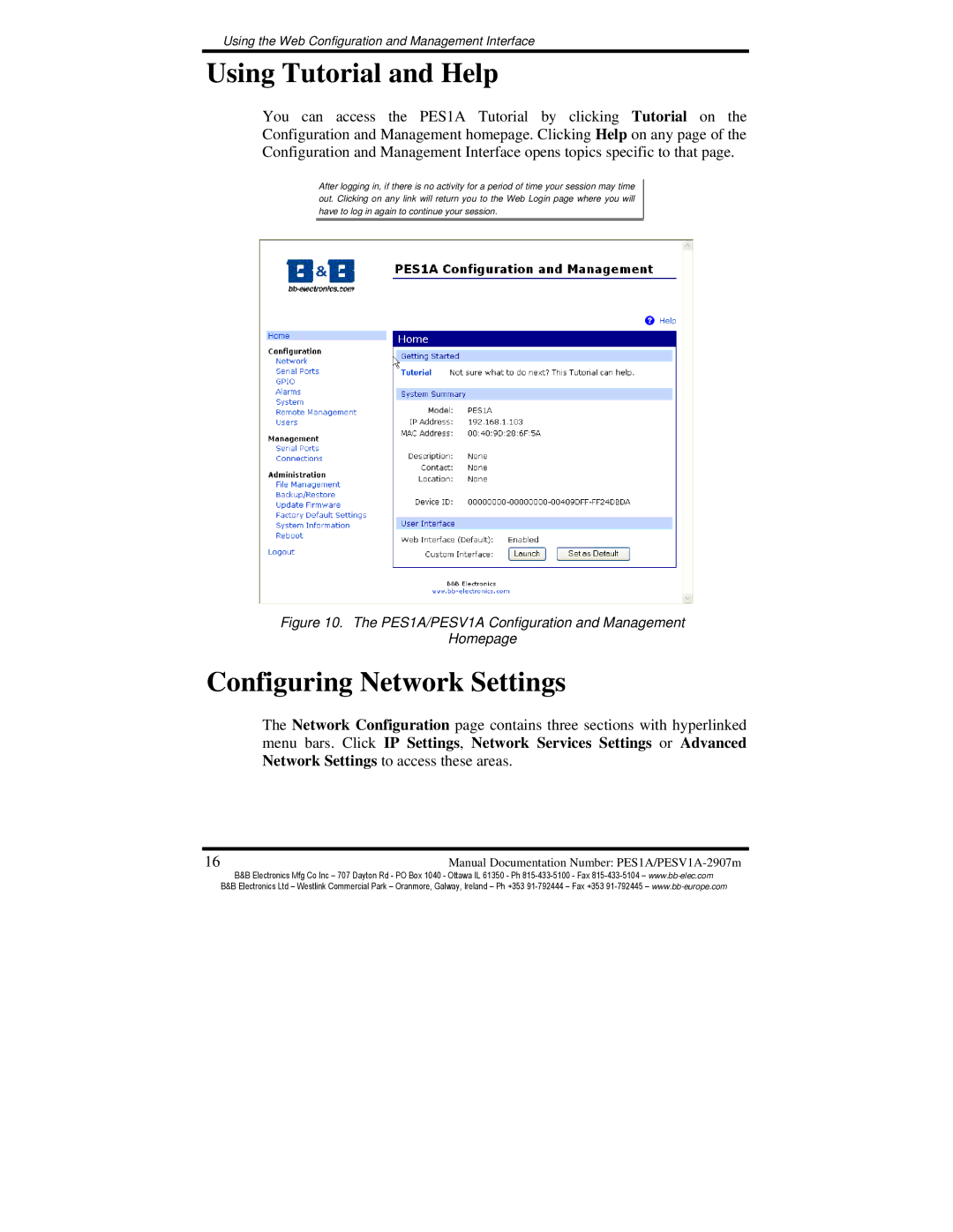 B&B Electronics PESV1A, PES1A manual Using Tutorial and Help, Configuring Network Settings 