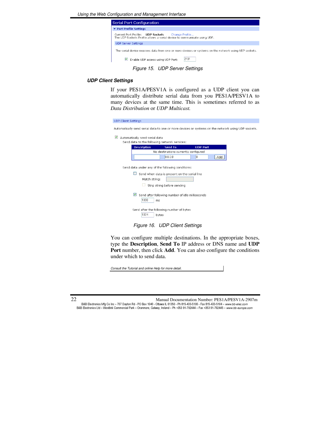 B&B Electronics PESV1A, PES1A manual UDP Client Settings 