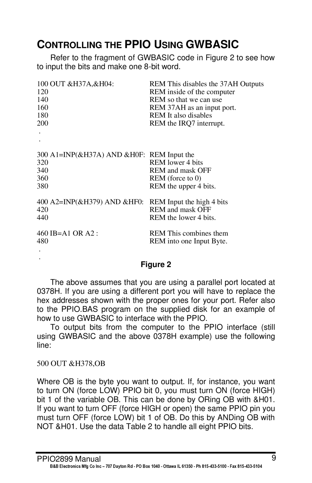 B&B Electronics PPIO manual Controlling the Ppio Using Gwbasic 