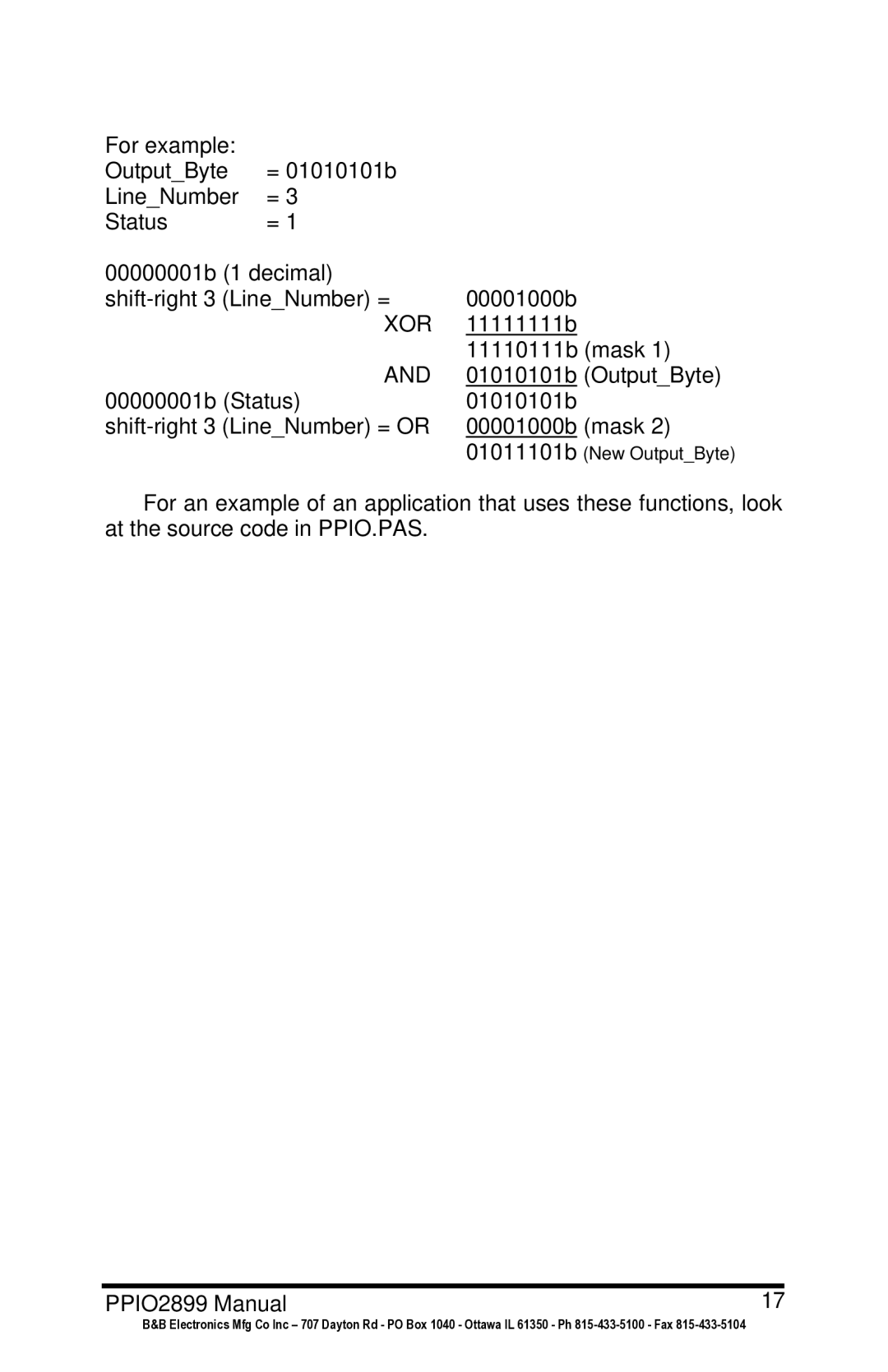 B&B Electronics PPIO manual Xor 