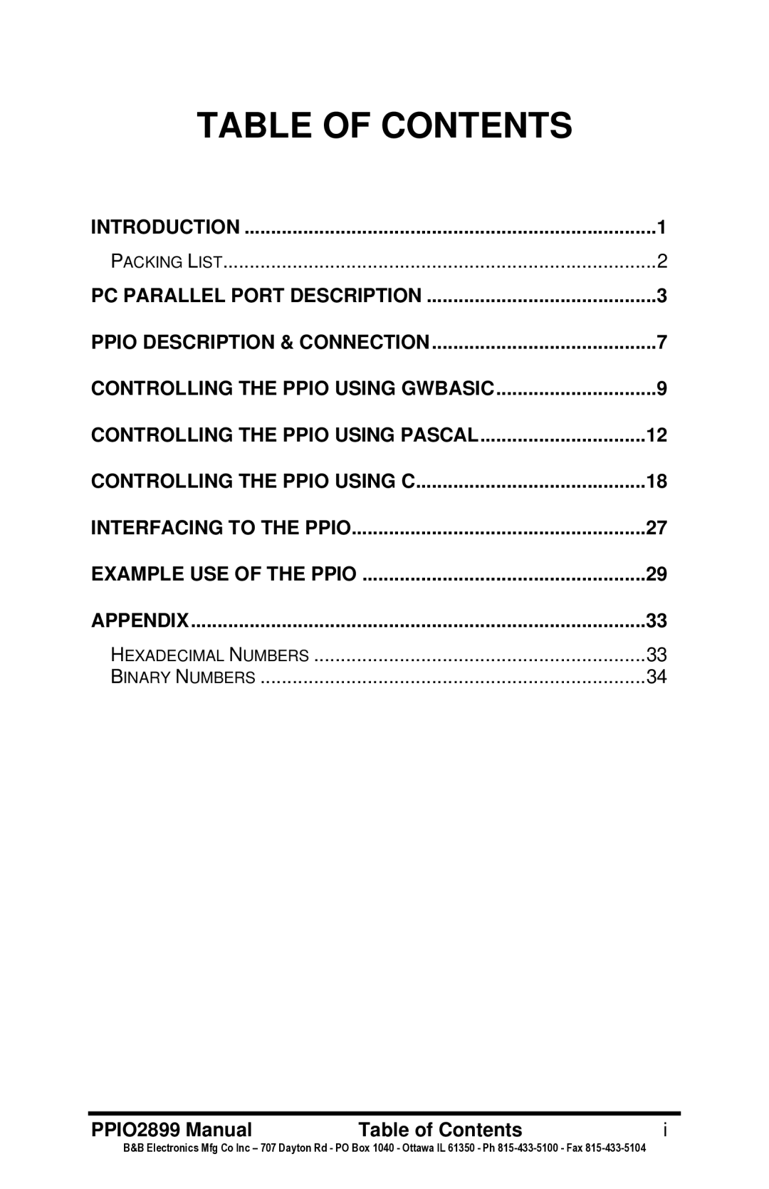 B&B Electronics PPIO manual Table of Contents 