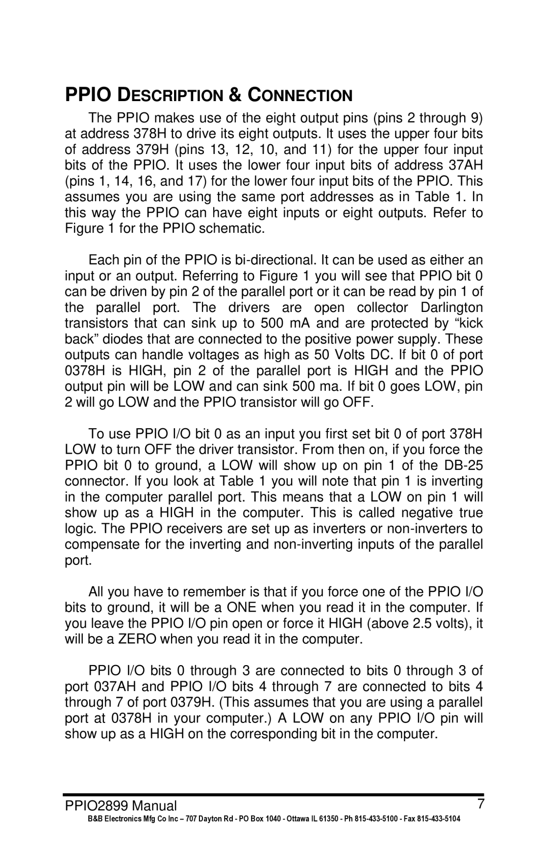 B&B Electronics PPIO manual Ppio Description & Connection 