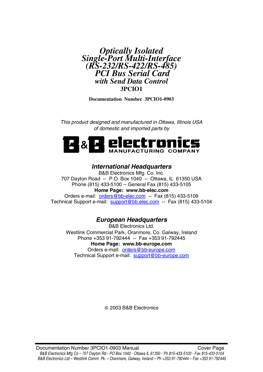 B&B Electronics RS-422 manual With Send Data Control 