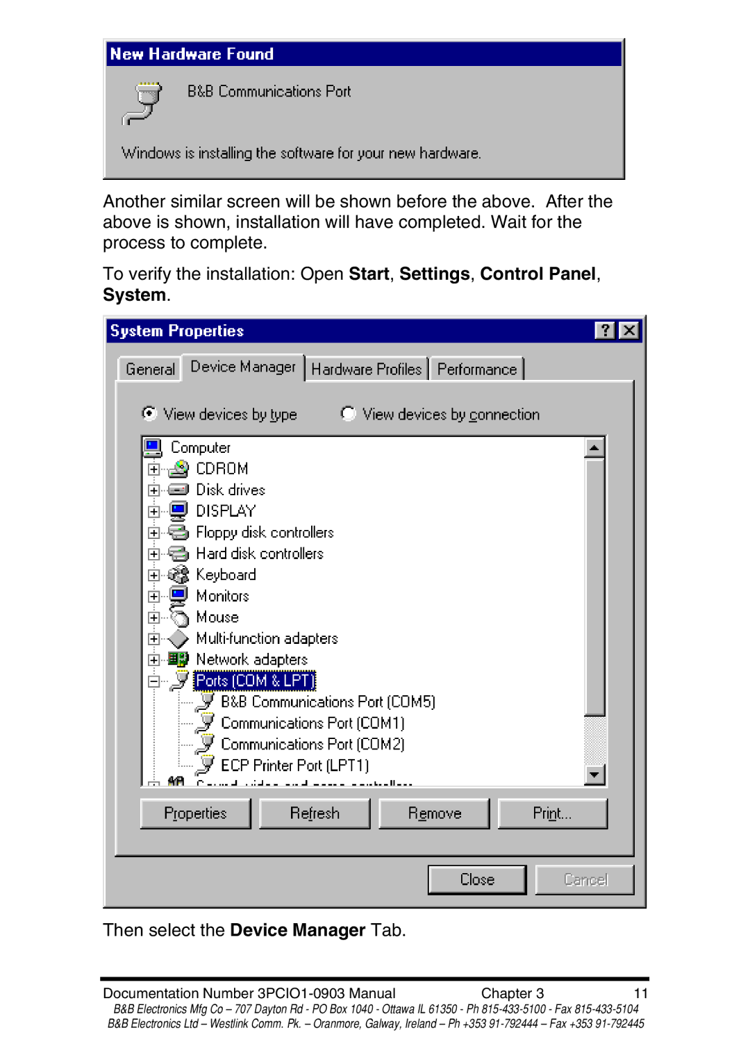 B&B Electronics RS-422 manual Documentation Number 3PCIO1-0903 Manual Chapter 