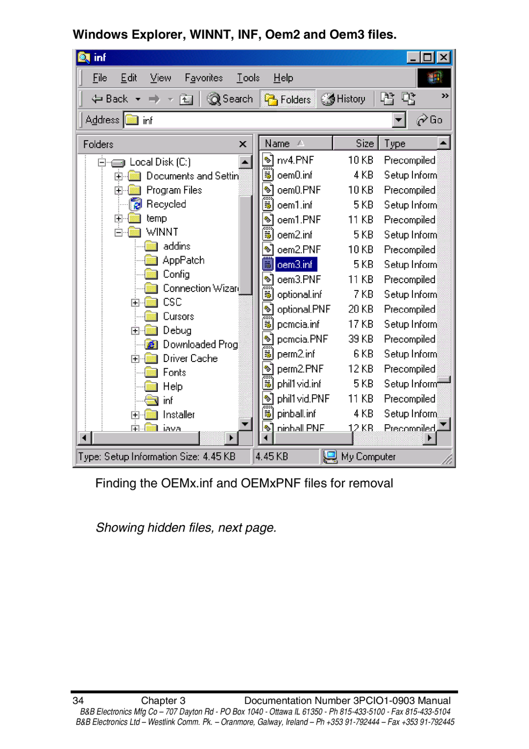 B&B Electronics RS-422 manual Windows Explorer, WINNT, INF, Oem2 and Oem3 files 