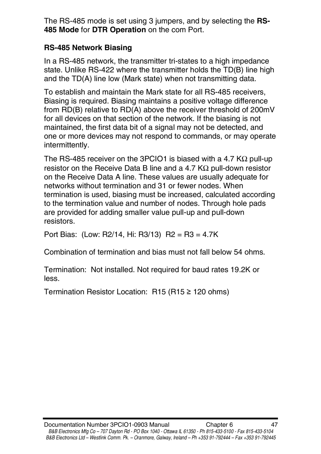 B&B Electronics RS-422 manual RS-485 Network Biasing 
