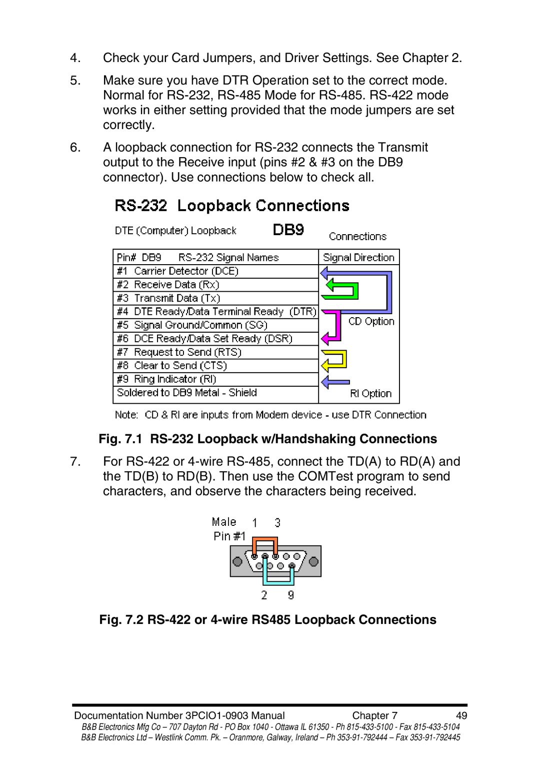 B&B Electronics RS-422 manual RS-232 Loopback w/Handshaking Connections 