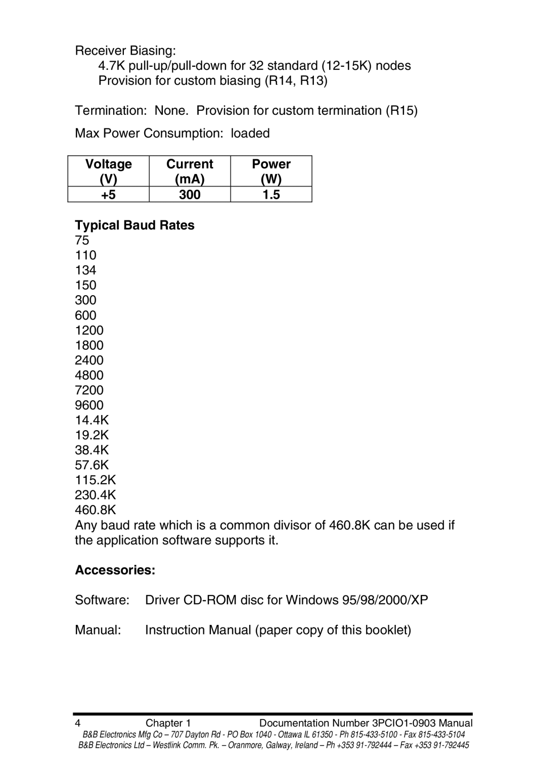 B&B Electronics RS-422 manual Accessories 