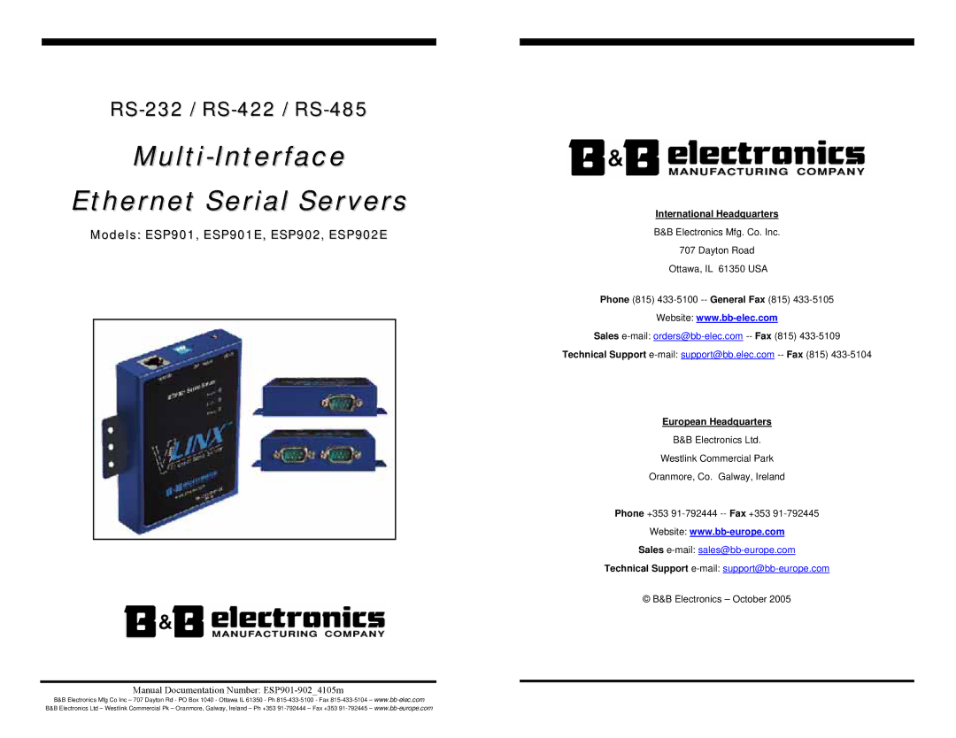 B&B Electronics RS-422, RS-485, RS-232 manual Multi-Interface Ethernet Serial Servers 