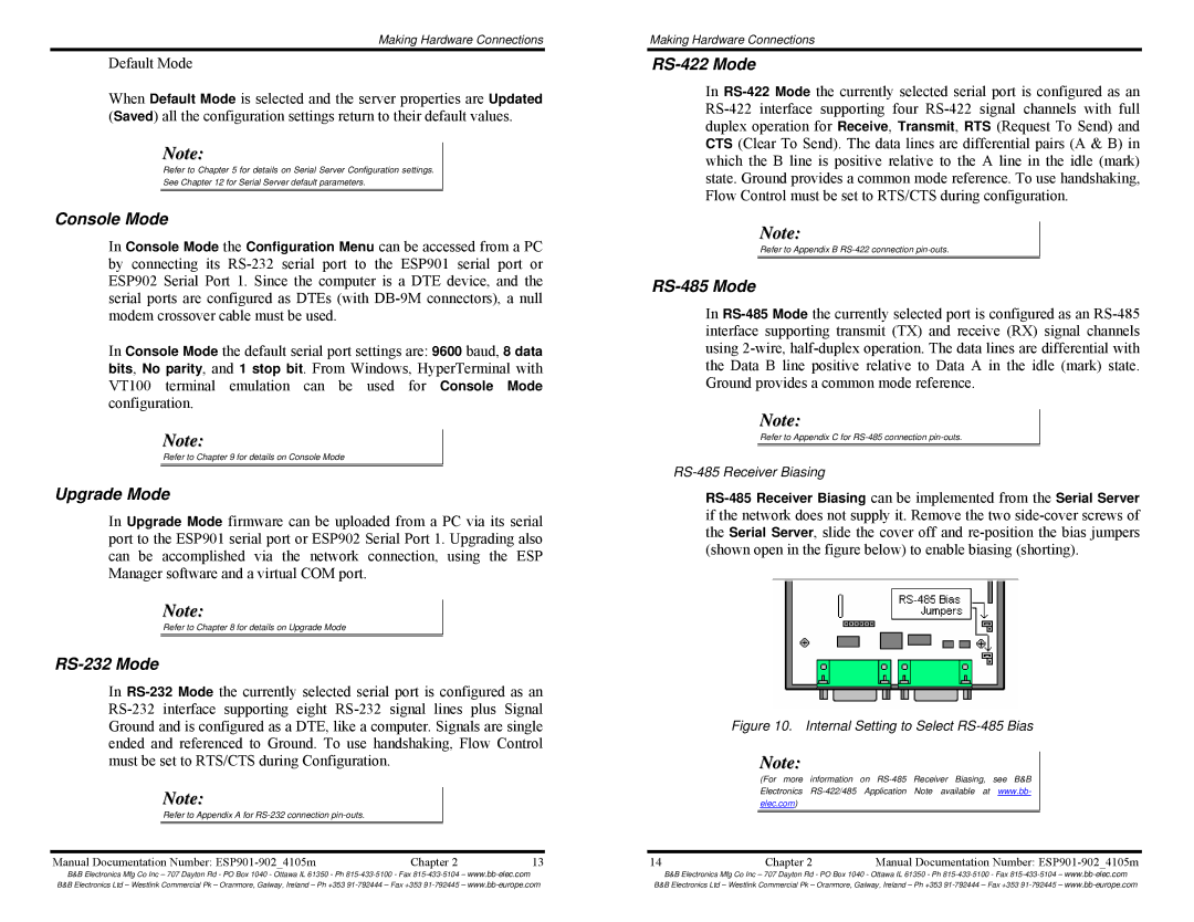 B&B Electronics Multi-Interface Ethernet Serial Servers Console Mode, Upgrade Mode, RS-232 Mode, RS-422 Mode, RS-485 Mode 