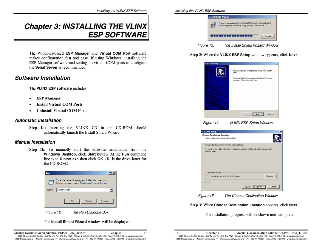 B&B Electronics RS-422, RS-485, RS-232 Installing the Vlinx ESP Software, Software Installation, Automatic Installation 