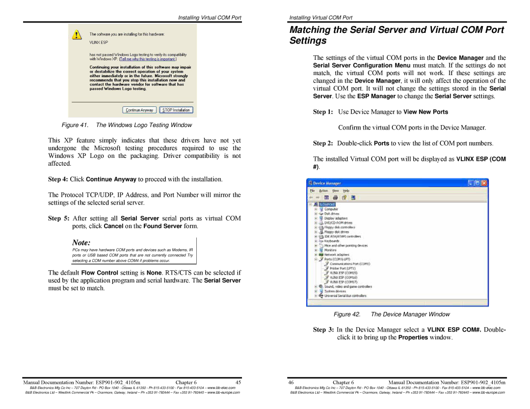 B&B Electronics Multi-Interface Ethernet Serial Servers, RS-485 Matching the Serial Server and Virtual COM Port Settings 