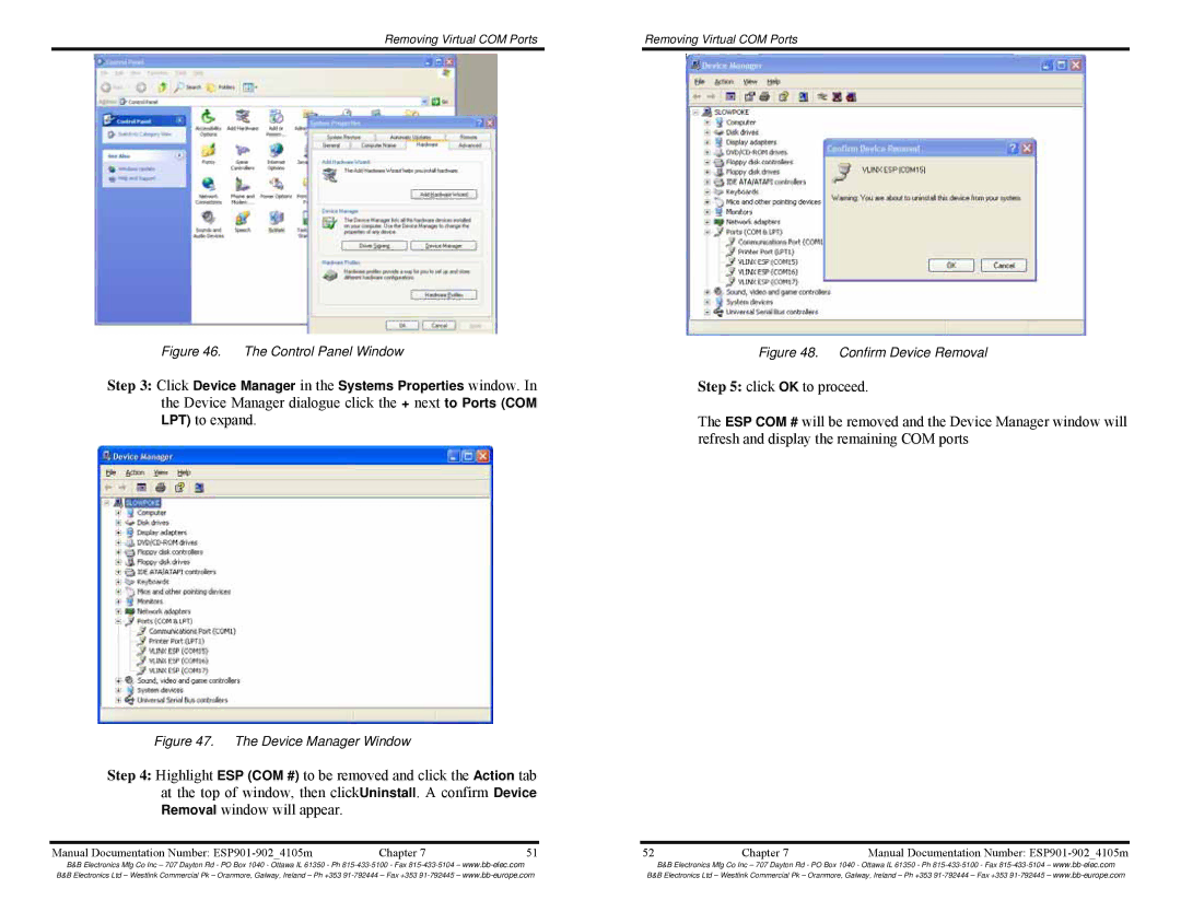 B&B Electronics RS-232, RS-485, RS-422, Multi-Interface Ethernet Serial Servers manual Control Panel Window 