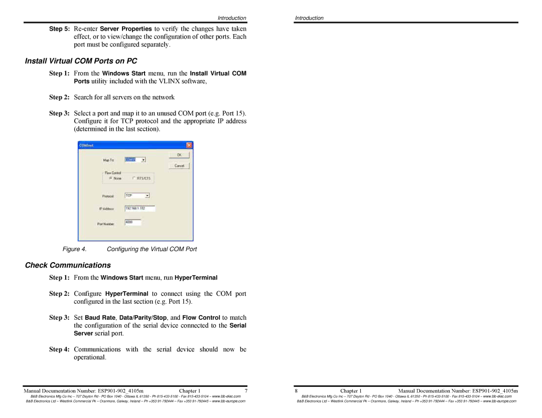 B&B Electronics RS-485, RS-422, RS-232 manual Install Virtual COM Ports on PC, Check Communications 