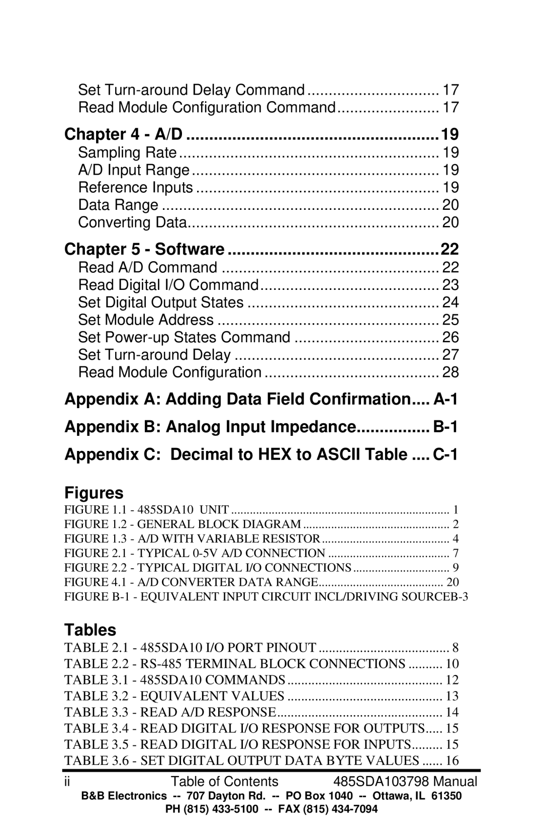 B&B Electronics RS-485 manual Software, Tables 