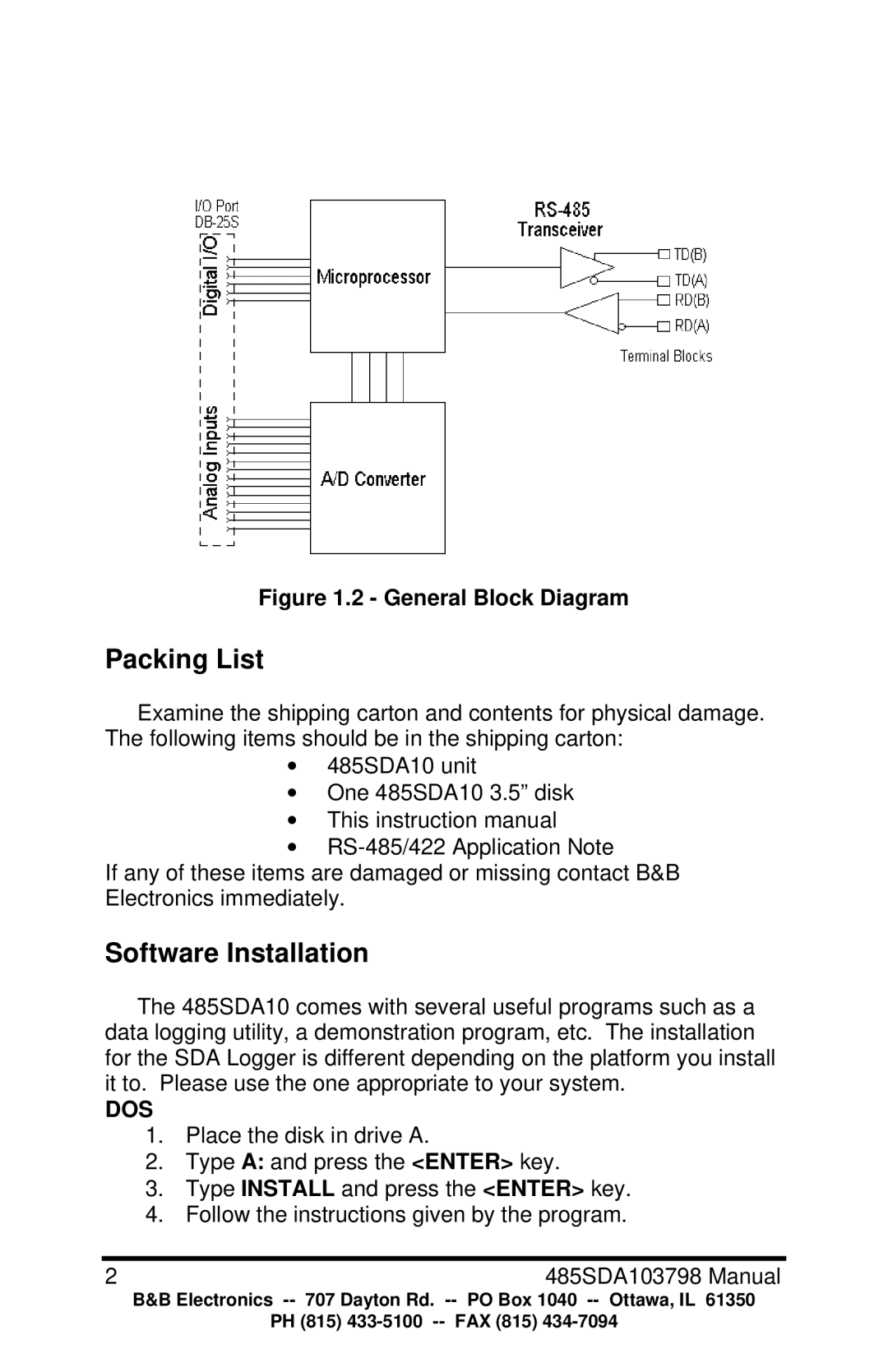 B&B Electronics RS-485 manual Packing List, Software Installation 