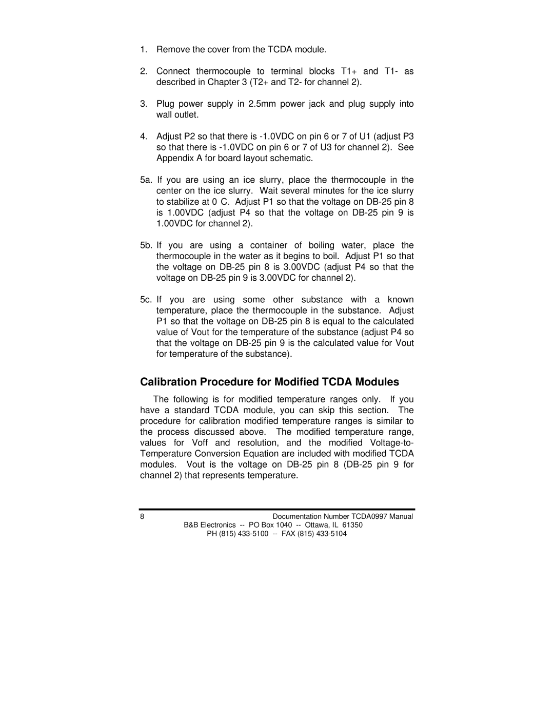 B&B Electronics TCDA manual Calibration Procedure for Modified Tcda Modules 