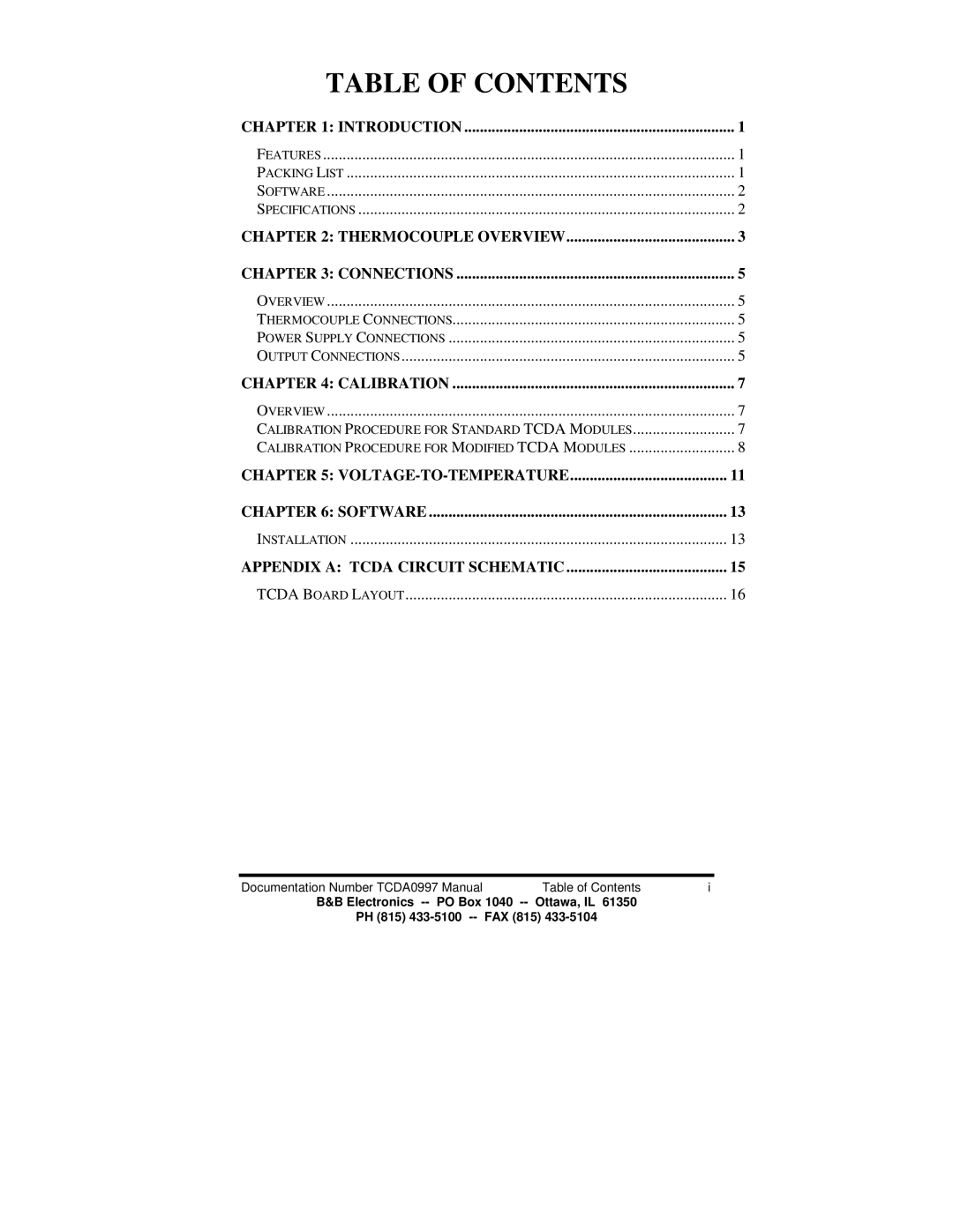 B&B Electronics TCDA manual Table of Contents 